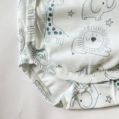 Cotton Kimono Bodysuit- Grey Animals