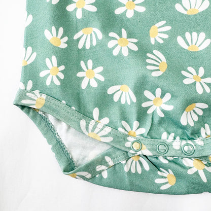 Cotton Bodysuit- Green Flowers