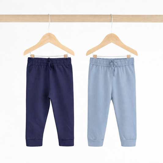 Boys Cotton Joggers- Navy Blue & Powder Blue- Pack of 2