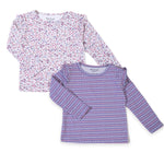 Girls Cotton Full-Sleeve Top- Blossom & Purple Hearts- Pack of 2