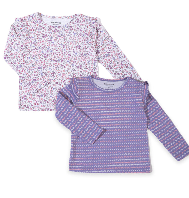 Girls Cotton Full-Sleeve Top- Blossom & Purple Hearts- Pack of 2