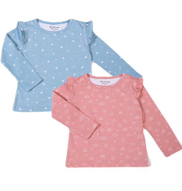Girls Cotton Full-Sleeve Top- Grey Sky & Magical Sky- Pack of 2