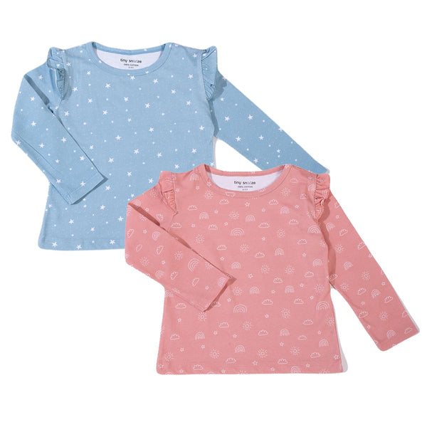 Girls Cotton Full-Sleeve Top- Grey Sky & Magical Sky- Pack of 2