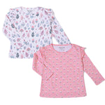 Girls Cotton Full-Sleeve Top- Pastel Leaves & Dandelions- Pack of 2