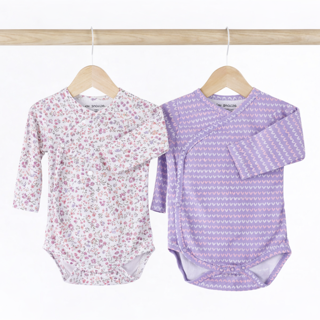 Kimono Bodysuits- Blossom & Purple Hearts- Pack of 2
