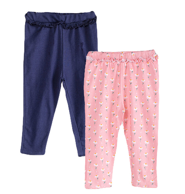Girls Cotton Leggings- Dandelion & Navy Blue- Pack of 2