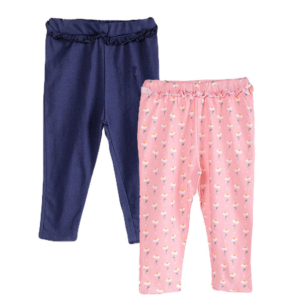 Girls Cotton Leggings- Dandelion & Navy Blue- Pack of 2