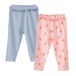 Girls Cotton Leggings- Pears & Powder Blue- Pack of 2