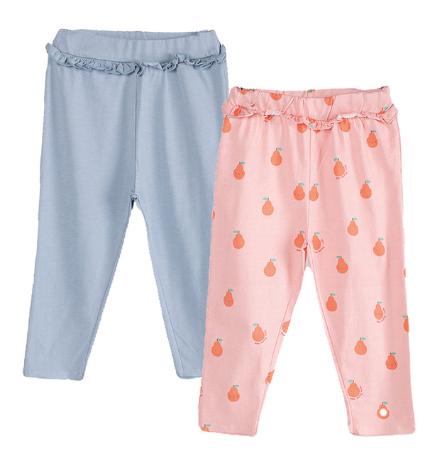 Girls Cotton Leggings- Pears & Powder Blue- Pack of 2