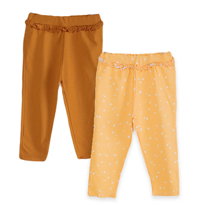 Girls Cotton Leggings- Yellow Sky & Rust Orange- Pack of 2