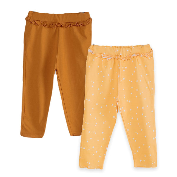 Girls Cotton Leggings- Yellow Sky & Rust Orange- Pack of 2