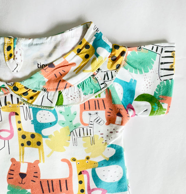 Girls Cotton Half-Sleeve Top- Colorful Animals