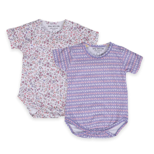 Cotton Bodysuits- Blossom & Purple Hearts- Pack of 2