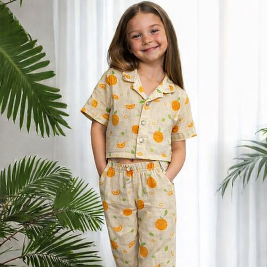 Girls Co-Ord Set with Pants- Oranges