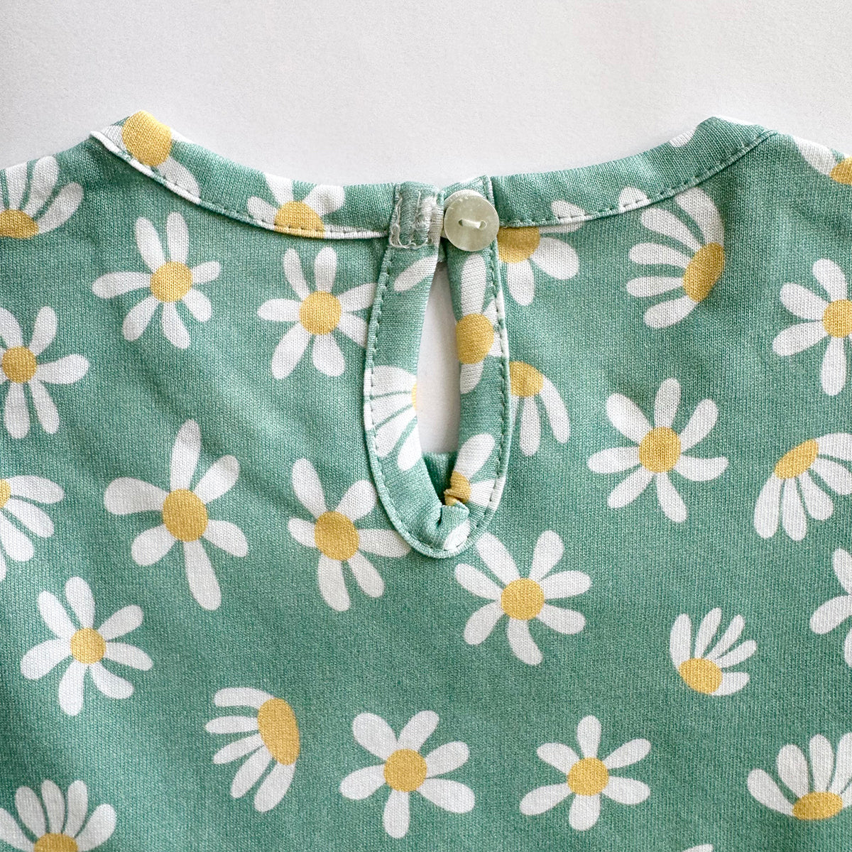 Girls Cotton Frock- Green Flowers
