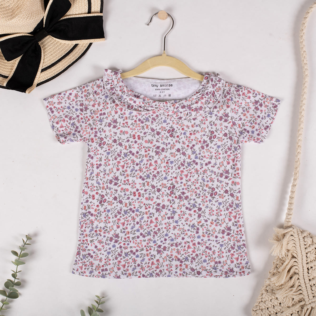 Girls Cotton Half-Sleeve Top- Blossom & Purple Hearts- Pack of 2