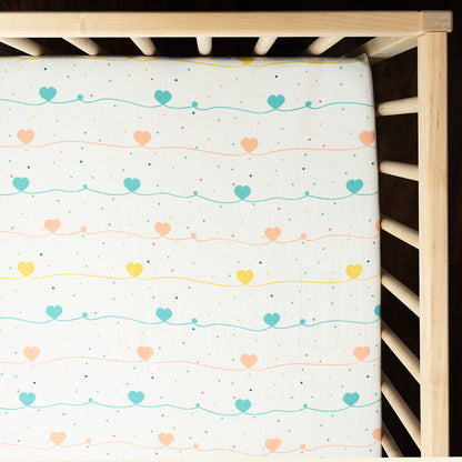 Organic Fitted Cot Sheet- Hearts