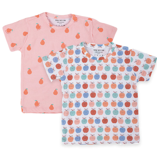 Kids Cotton Tshirt- Pears & Apples- Pack of 2