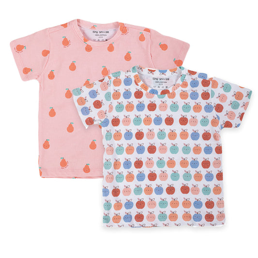 Kids Cotton Tshirt- Pears & Apples- Pack of 2