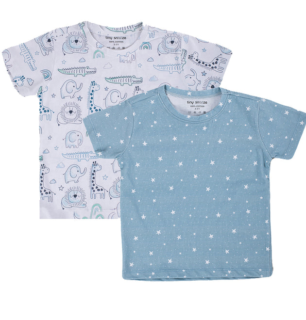 Kids Cotton Tshirt- Grey Animals & Grey Sky- Pack of 2