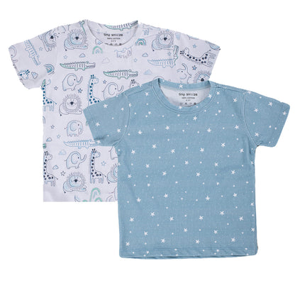 Kids Cotton Tshirt- Grey Animals & Grey Sky- Pack of 2