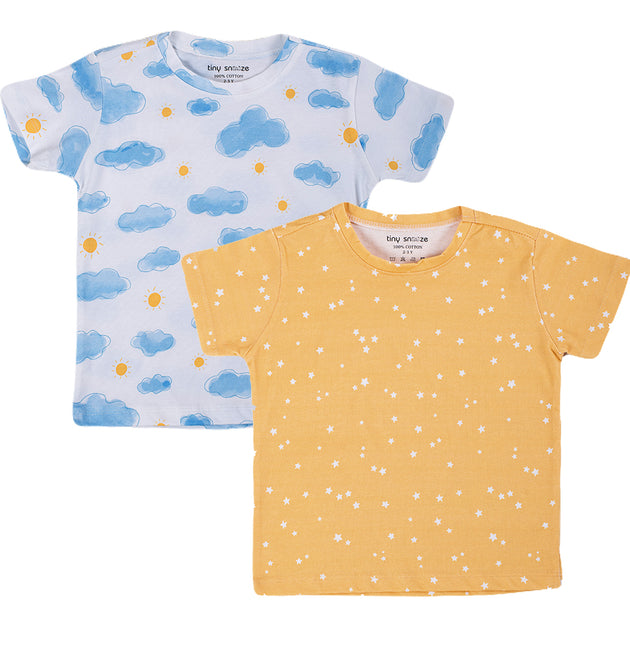 Kids Cotton Tshirt- Sun Clouds & Yellow Sky- Pack of 2