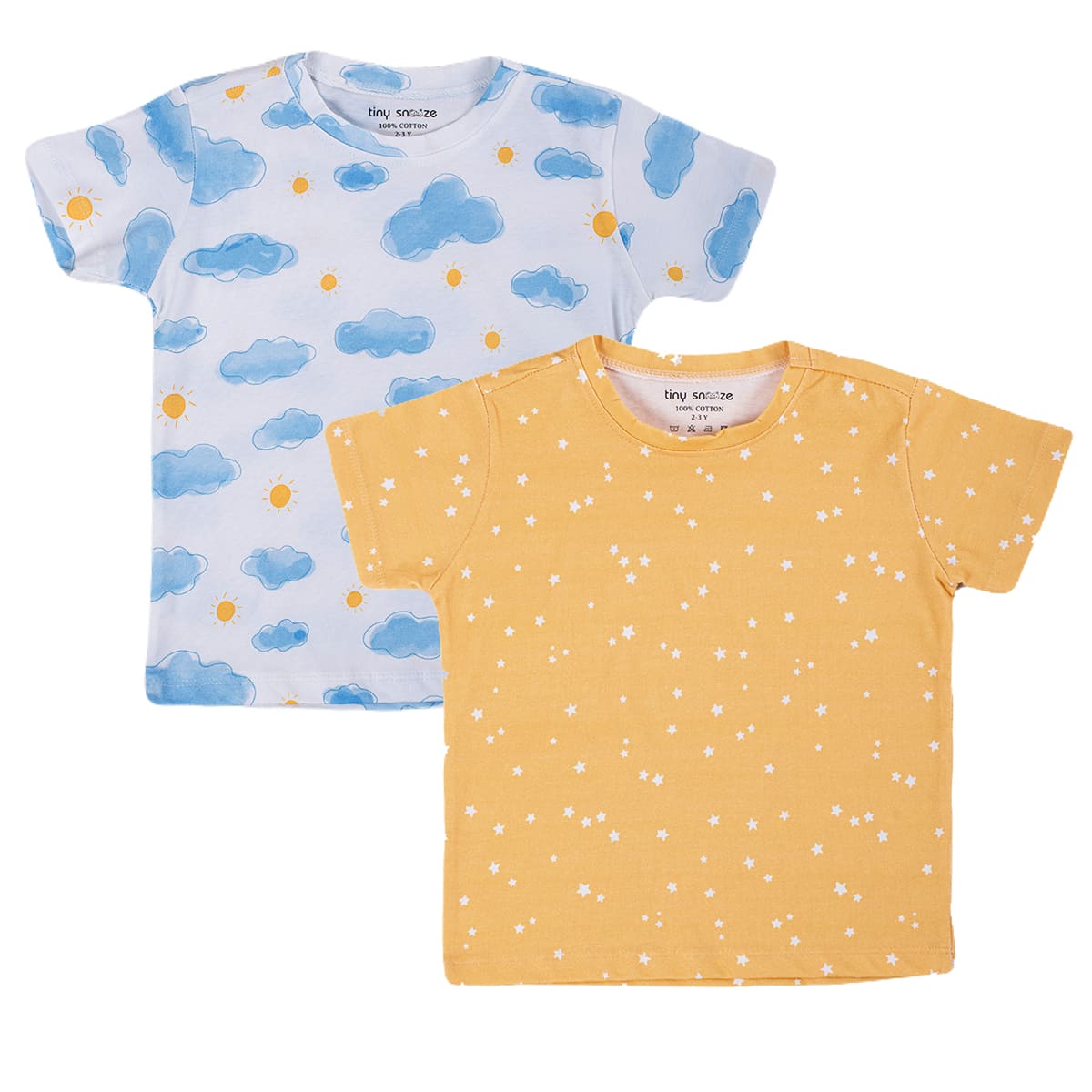 Kids Cotton Tshirt- Sun Clouds & Yellow Sky- Pack of 2