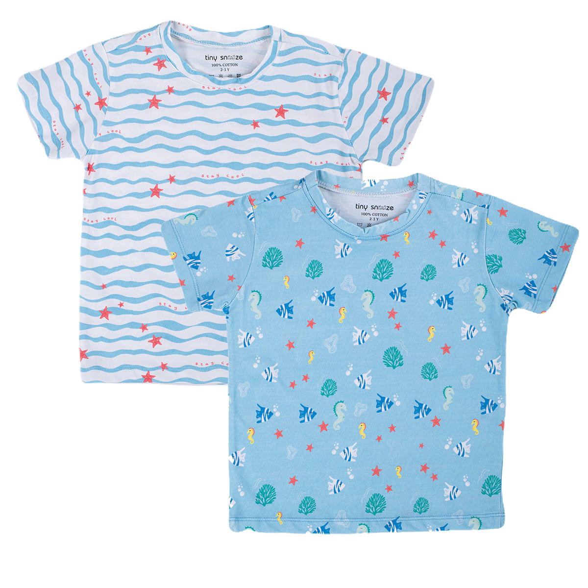 Kids Cotton Tshirt- Waves & Underwater- Pack of 2