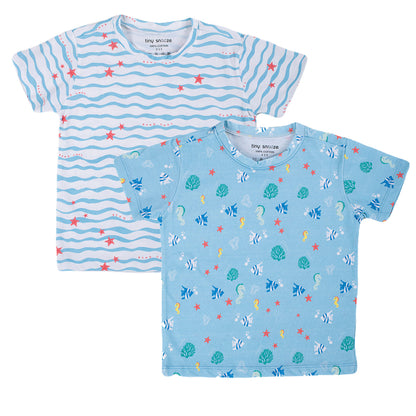 Kids Cotton Tshirt- Waves & Underwater- Pack of 2