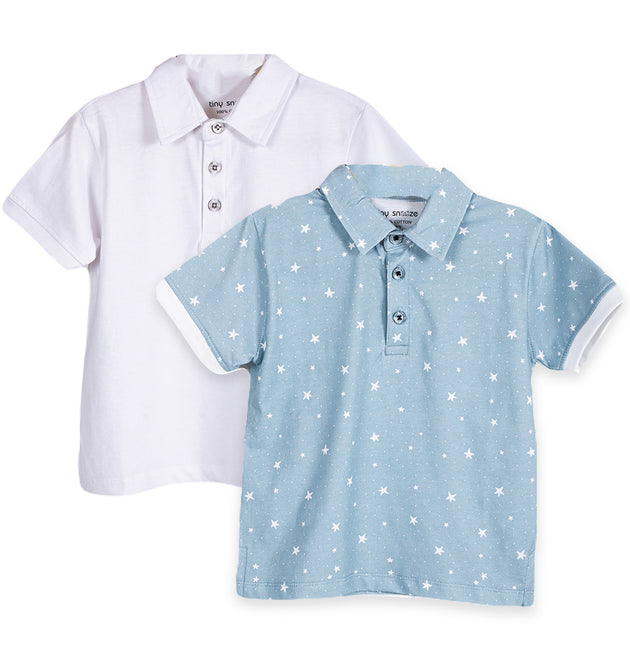 Boys Polo Tshirt- Grey Sky & Solid White- Pack of 2