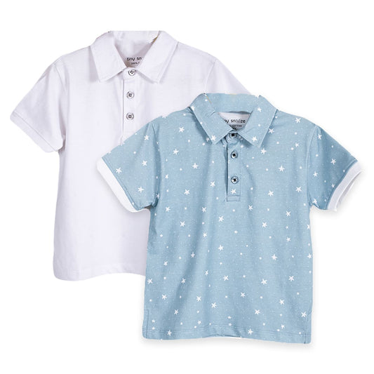 Boys Polo Tshirt- Grey Sky & Solid White- Pack of 2