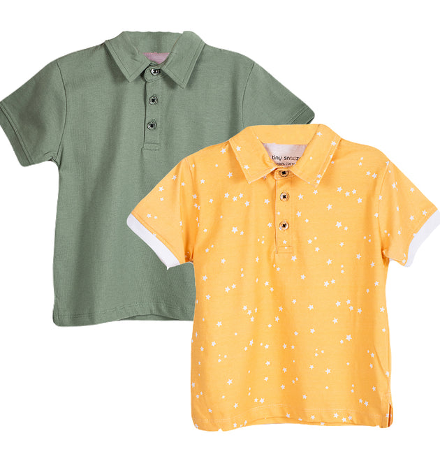 Boys Polo Tshirt- Yellow Sky & Solid Olive Green- Pack of 2