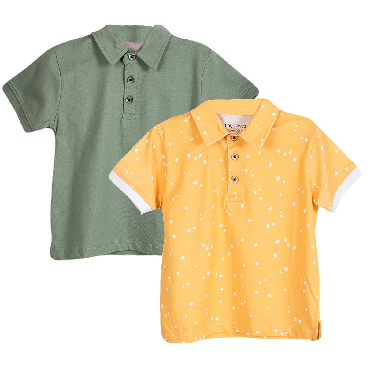 Boys Polo Tshirt- Yellow Sky & Solid Olive Green- Pack of 2