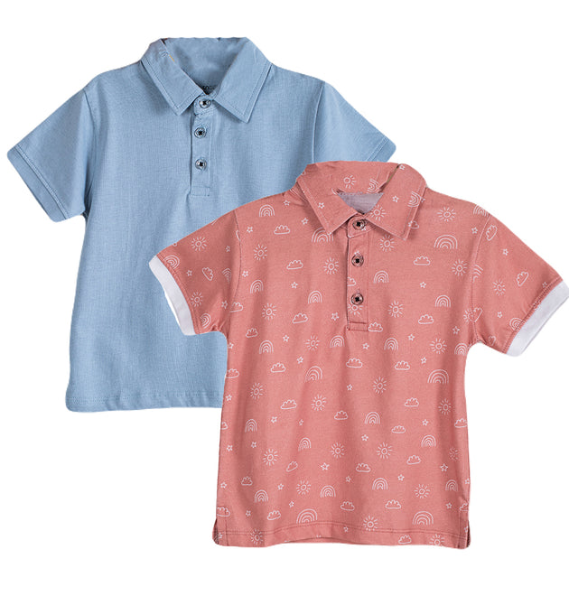 Boys Polo Tshirt- Magical Sky & Solid Powder Blue- Pack of 2