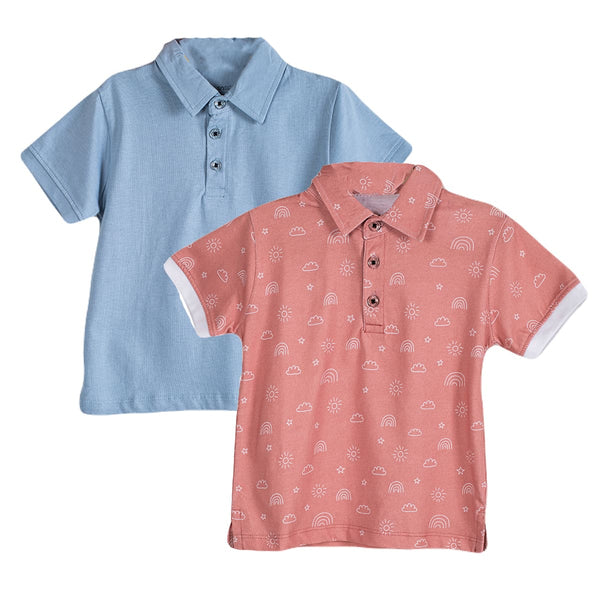 Boys Polo Tshirt- Magical Sky & Solid Powder Blue- Pack of 2