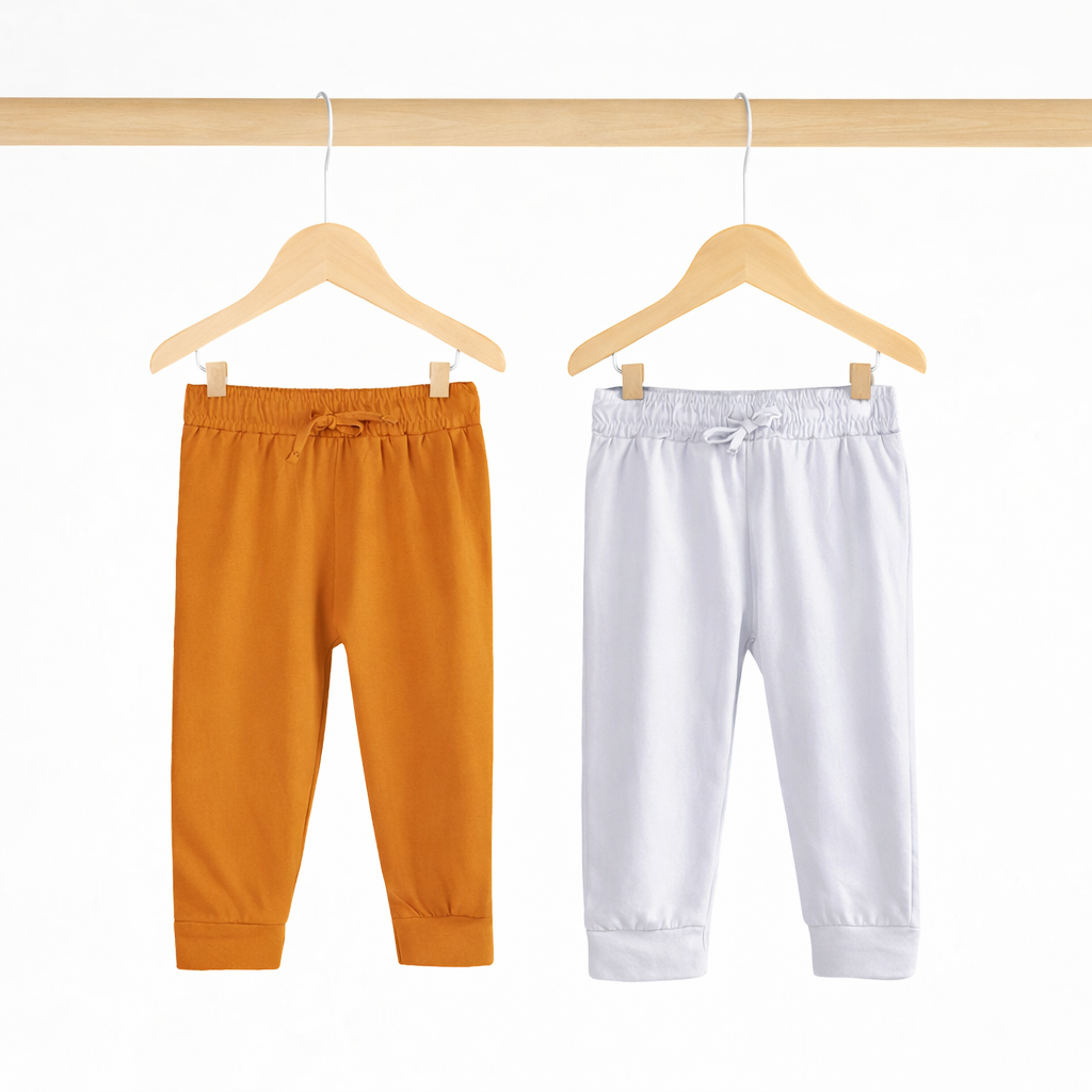 Boys Cotton Joggers- Rust Orange & White- Pack of 2