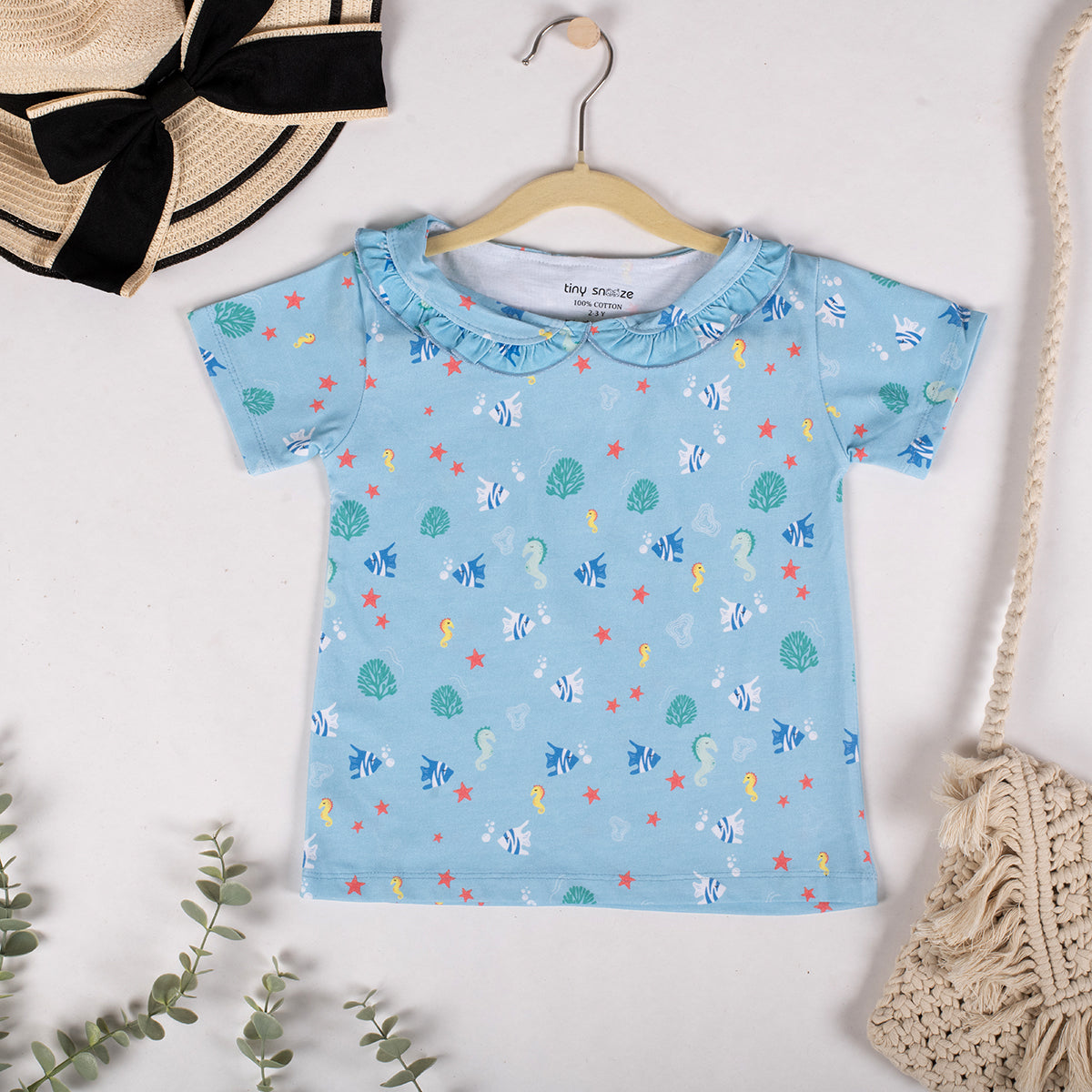 Girls Cotton Half-Sleeve Top- Underwater