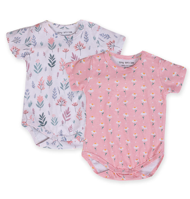 Cotton Bodysuits- Pastel Leaves & Dandelions- Pack of 2