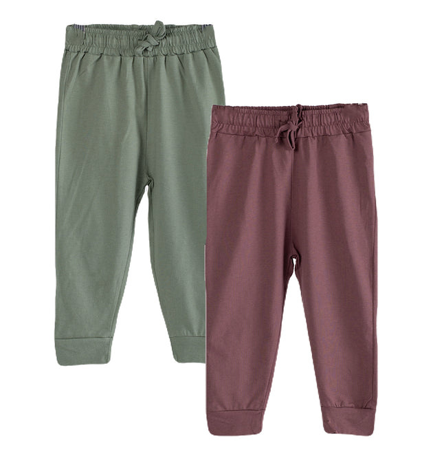 Boys Cotton Joggers- Olive Green & Brown- Pack of 2
