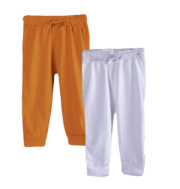 Boys Cotton Joggers- Rust Orange & White- Pack of 2