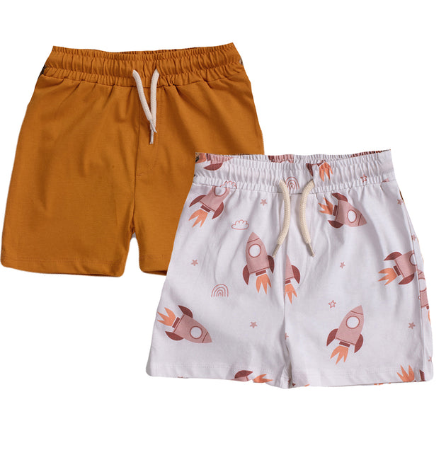 Boys Shorts- Space & Solid Rust Orange- Pack of 2