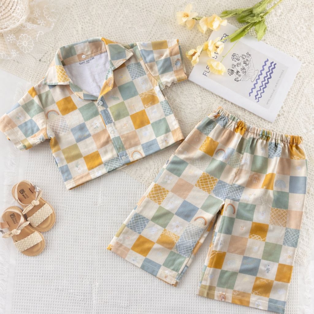 Girls Co-Ord Set with Pants- Boho Checks