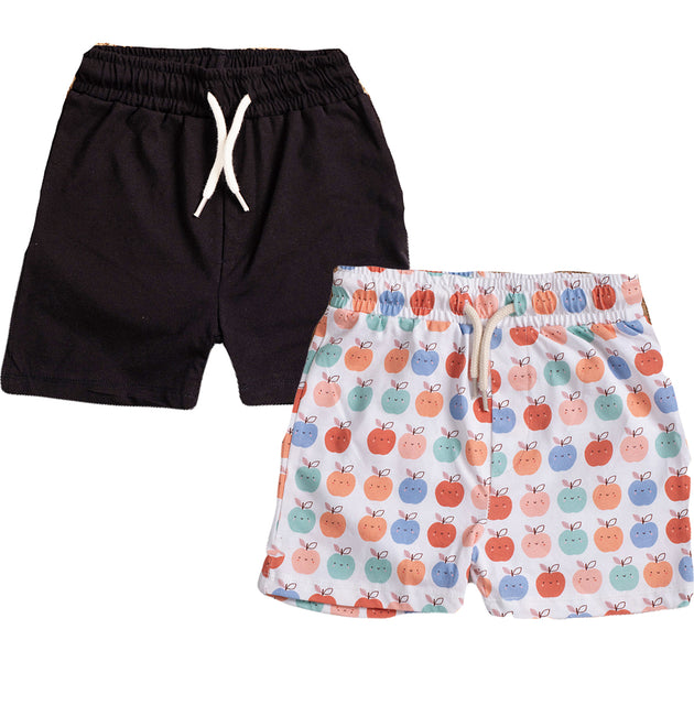 Boys Shorts- Apples & Solid Black- Pack of 2