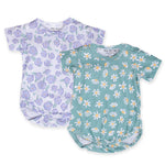 Cotton Bodysuits- Green & Purple Flowers- Pack of 2
