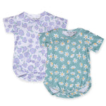 Cotton Bodysuits- Green & Purple Flowers- Pack of 2