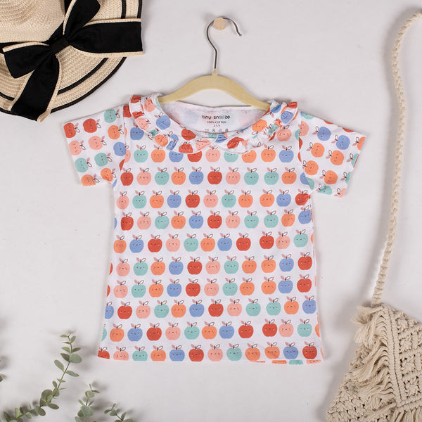 Girls Cotton Half-Sleeve Top- Apples