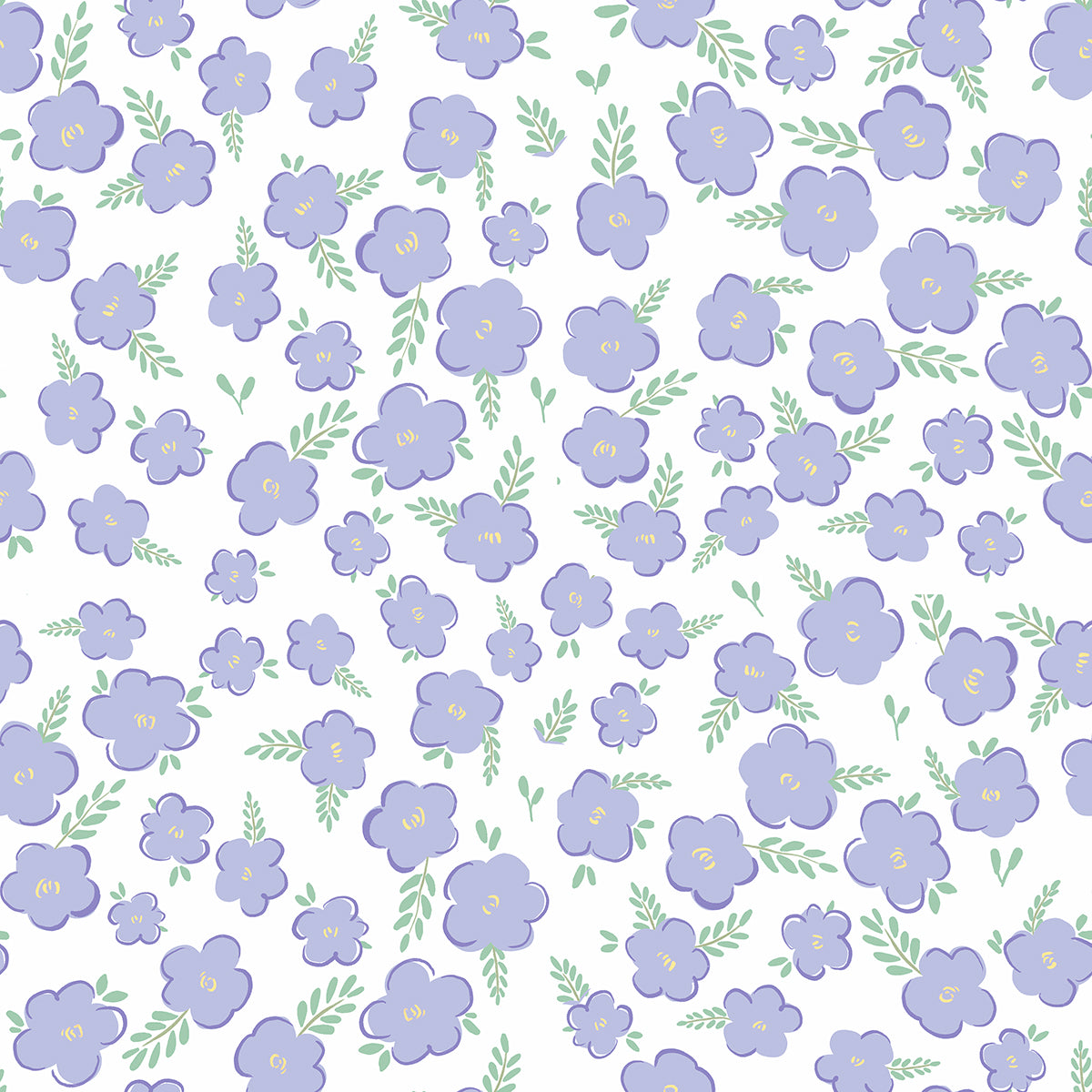 Girls Cotton Half-Sleeve Top- Purple Flowers