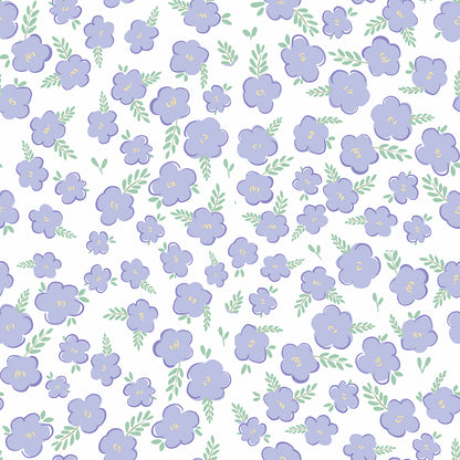 Girls Cotton Half-Sleeve Top- Purple Flowers