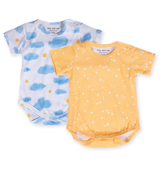 Cotton Bodysuits- Sun Clouds & Yellow Sky- Pack of 2
