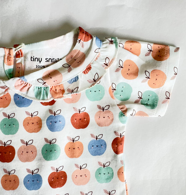 Girls Cotton Half-Sleeve Top- Apples
